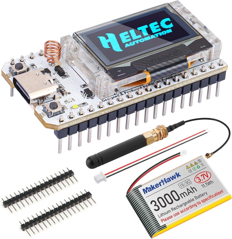 MakerHawk لوحة وحدة ESP32 LoRa V3 مع مجموعة بطارية 3000mAh - مع هوائي 863-928MHz وأجهزة SX1262 LoRa V3 لمشاريع Meshtastic Arduino LoRawan IOT - Image 1